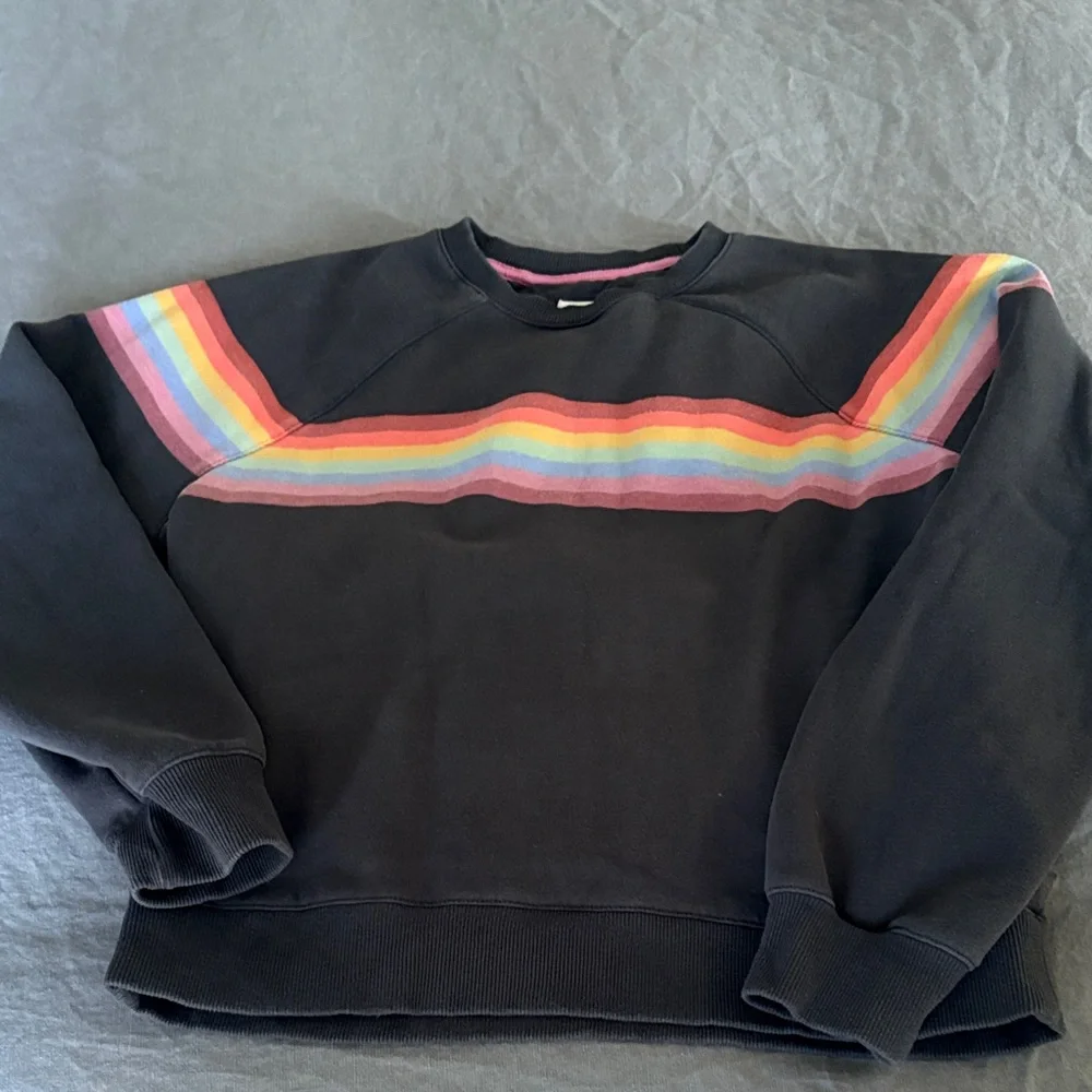 Marine Layer Black Sweatshirt with Rainbow Stripes - Picture 1 of 4